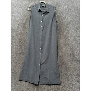 Chicos Design Maxi Shirt Dress Size 2 (L/12) Micro Check Button Front Sleeveless